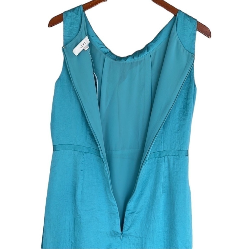 LOFT Teal Green Ruched Neckline Sleeveless Fully Lined Dress Size 8 NWT - Picture 5 of 12